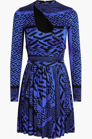 VERSACE Dress Skater Ls Mini High Neck Keyhole Greca Ao Print for Women | The Deal Outlet