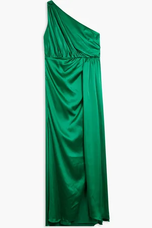 Mac Duggal Gathered One Shoulder Satin Faux Wrap Gown for Women | The Deal Outlet