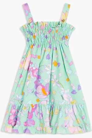 VERSACE Bg Dress Midi Sl Shirred Ppln Ao Orchid for Kids | The Deal Outlet