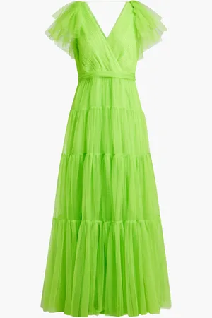 MONIQUE LHUILLIER Flutter Sleeve Long Dress for Women | The Deal Outlet