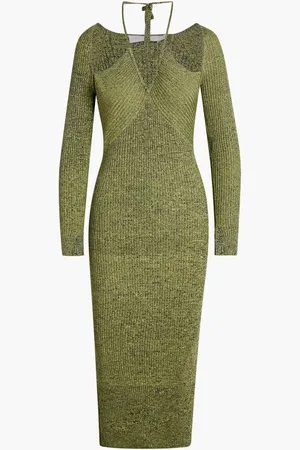 Simkhai Elijah Marled Compact Rib W/ Lace Up L/s Halter Tie Midi Dress for Women | The Deal Outlet