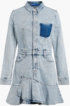 Karl Lagerfeld Klj Ruffled Hem Denim Dress for Women | The Deal Outlet