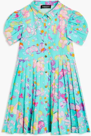 VERSACE Jg Shirt Dress Puff Sleeve Ppln Pleated With Buttons Ao Orchid for Kids | The Deal Outlet
