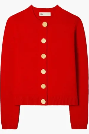 Tory Burch Wool Logo Button Cardigan for Women | The Deal Outlet
