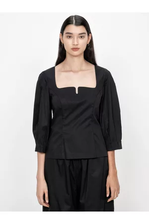 Veronika Maine Cotton Sateen Lantern Sleeve Top