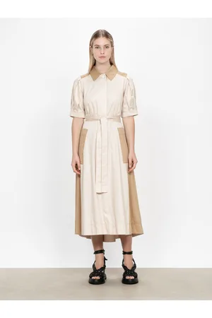 Veronika Maine Women Casual Dresses - Polished Cotton Spliced Shirt Dress Cement
