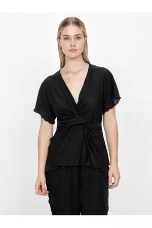 Veronika Maine Women Tops - Textured Plisse Twist Front Top Black