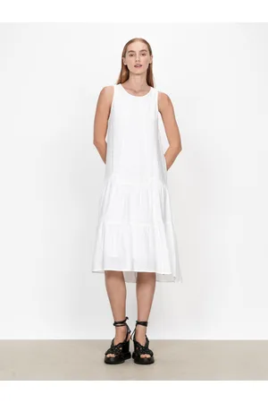 Veronika Maine Linear Viscose Midi Dress White