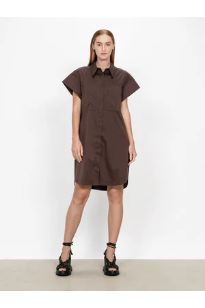 Veronika Maine Women Casual Dresses - Stretch Poplin Shirt Dress Bitter Chocolate