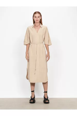 Veronika Maine Women Casual Dresses - Drapey Linen Shirt Dress Sand