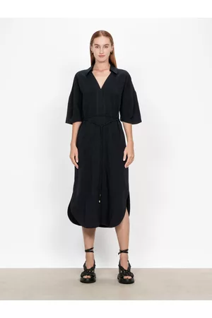 Veronika Maine Women Casual Dresses - Drapey Linen Shirt Dress Black