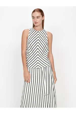 Veronika Maine Women Tops - Stripe Linen Shell Top White