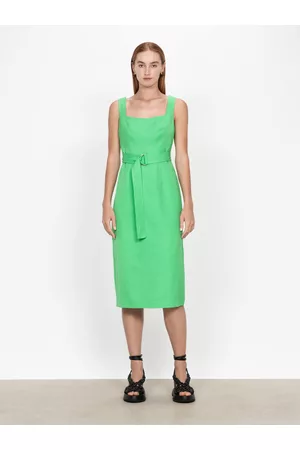 Veronika Maine Women Midi Dresses - Dobby Weave Belted Midi Dress Clover Green