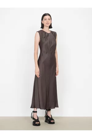 Veronika Maine Women Midi Dresses - Soft Satin Bias Midi Dress Black/Chocolate