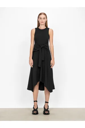 Veronika Maine Women Midi Dresses - Washed Crepe Tie Front Dress Black