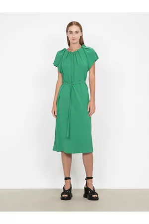 Veronika Maine Airy Twill Pleat Neck Dress Clover Green