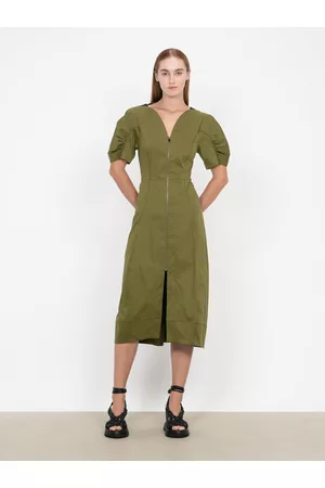 Veronika Maine Technical Cotton Midi Dress Khaki