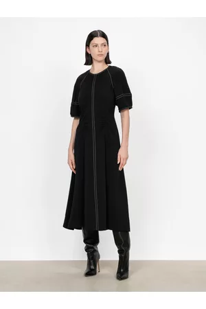 Veronika Maine Women Midi Dresses - Washed Crepe Gathered Midi Dress Black
