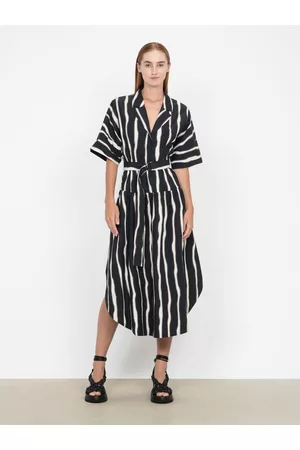 Veronika Maine Women Casual Dresses - Ikat Stripe Belted Shirt Dress Black/Cream