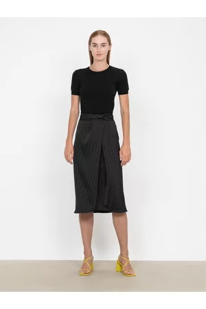 Veronika Maine Women Midi Skirts - Shadow Pinstripe Midi Skirt Black/White