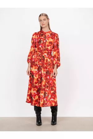 Veronika Maine Women Midi Dresses - Watercolour Georgette Midi Dress Rust