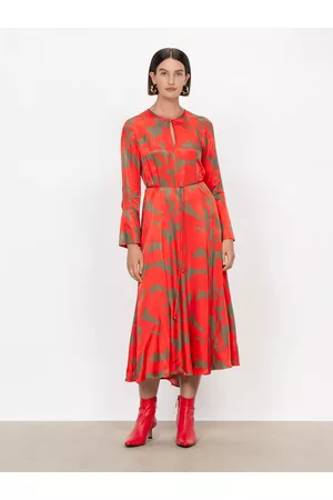 Veronika Maine Women Midi Dresses - Flame Abstract Midi Dress Red