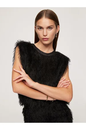 Veronika Maine Women Tops - Knitted Fringing Top Black