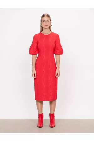 Veronika Maine Women Midi Dresses - Jacquard Midi Dress Red