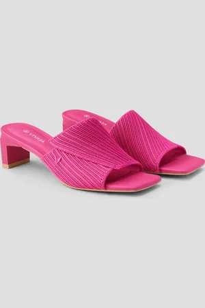 vivaia Square-Toe Block Heel Slides (Jade)