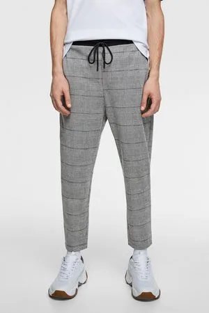 Elegant men's checked trousers creamy DJP82 - Size: 33 | Fashionformen.eu