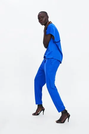 Zara Contrast Waistband Drawstring Pants Cuffed Hem Trousers Dark Taupe Sz  Small | eBay