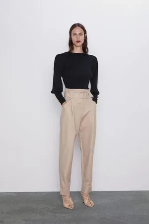 TROUSERS WITH BELT LOOPS AT THE WAIST - Blue / Grey | ZARA India